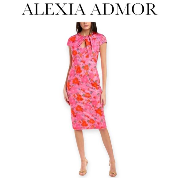 Alexia Admor Pink and Red Sheath Midi Dress - Picture 1 of 16